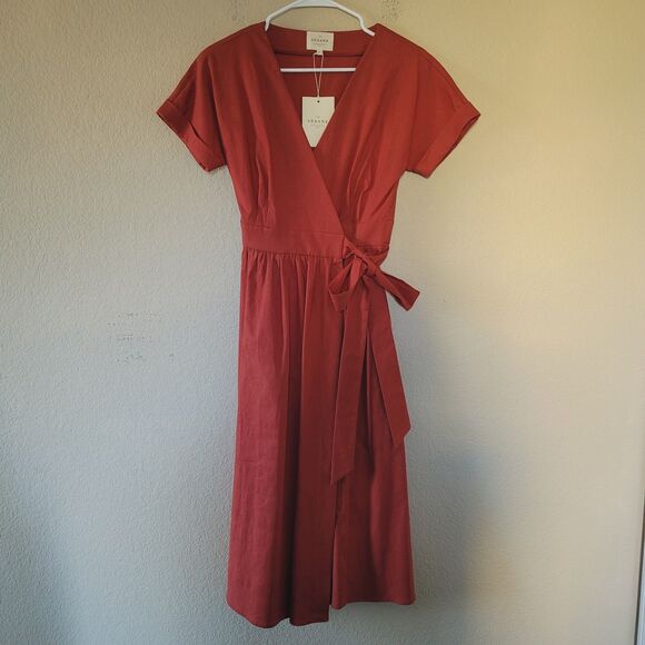 Sezane Dresses & Skirts - Sezane Rust Red Wrap-Style Midi Dress